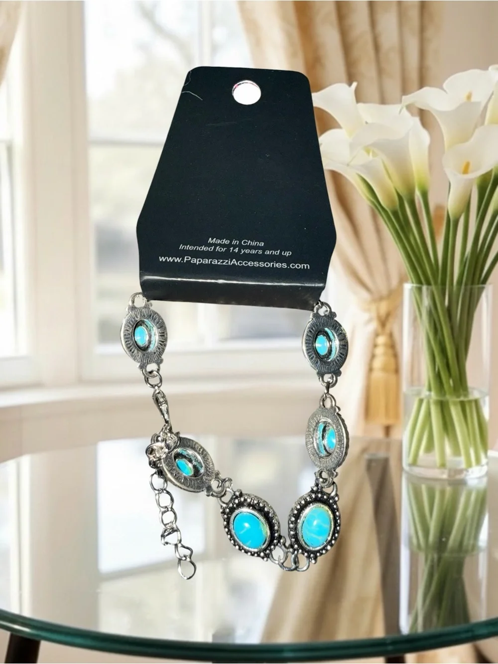 Paparazzi Turquoise Stone Silver-Link Bracelet